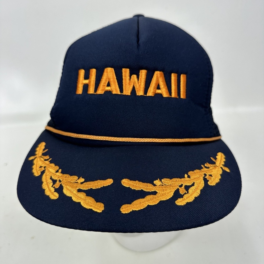 Hawaii Mesh Trucker Hat Cap Blue Foam Rope Snapback Hawaiian‎ Headwear Vintage